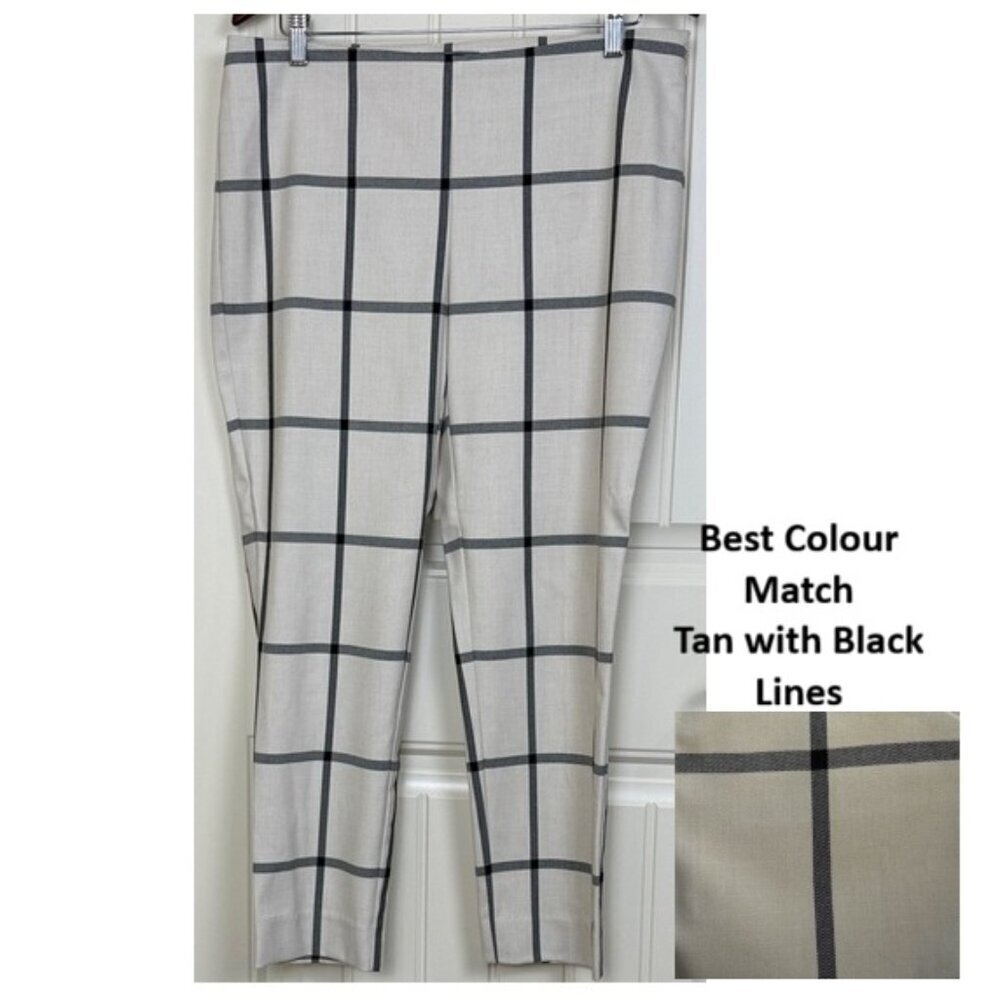 Le Chateau Ankle Pants Sz 11/12 Women's Window Pane Plaid Tan/Cream & Black